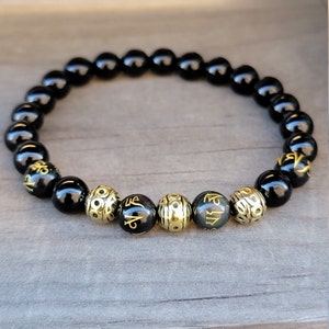 Mantra Bracelet, Tibetan Bracelet, Buddhist Bracelet, Black Obsidian Bracelet, Mens Beaded Bracelet, Womens Bracelet, Mens Bracelet,