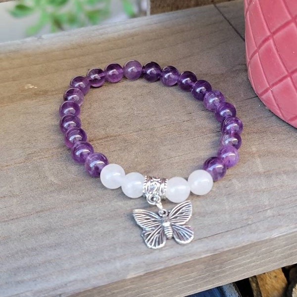 Lupus Awareness | Amethyst Bracelet | Lupus Bracelet |Butterfly Bracelet | Gemstone Bracelet for Women | Butterfly Charm