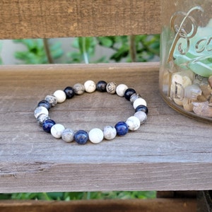 White Howlite Bracelet, Sodalite Bracelet, Gray Picasso Jasper Bracelet, Healing Bracelet, Calming Bracelet, Emotional Balance Bracelet