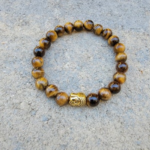 Tiger Eye Bracelet | Blue Tiger Eye Bracelet | Buddha Head Bracelet | Stretch Bracelet | Men's Jewelry | Woman's Jewelry | Protection image 2