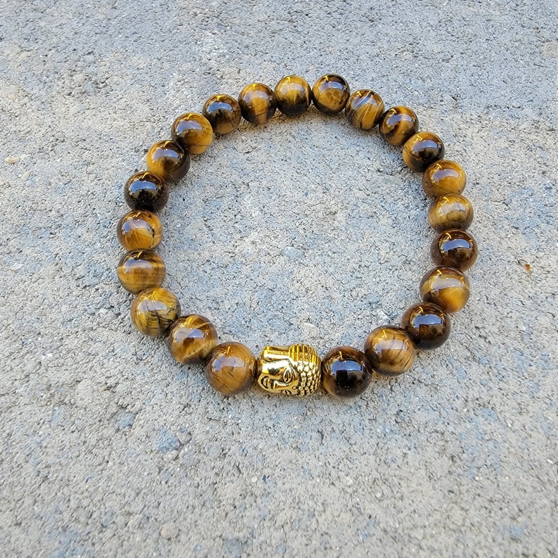 Tiger Eye Bracelet | Blue Tiger Eye Bracelet | Buddha Head Bracelet | Stretch Bracelet | Men's Jewelry | Woman's Jewelry | Protection image 2