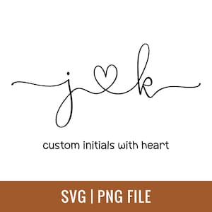 Initialen met hart, aangepaste kleine letters met hart, initialen met verbindingshart, cursieve initialen voor tatoeage, initialen bruiloft