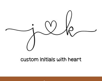 Iniciales minúsculas personalizadas con corazón conectado: Diseño de tatuaje cursivo (SVG, PNG)