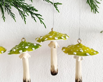Magic mushroom ornament set of 5 psc, Amanita mushroom for christmas tree charm.