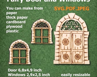Fairy Door SVG with Windows, Glowforge Laser Cut Files for Garden Kit.