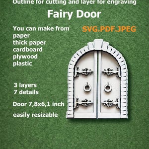 Kit SVG de puerta de hadas, archivos de corte láser en capas para la decoración de jardines de hadas.
