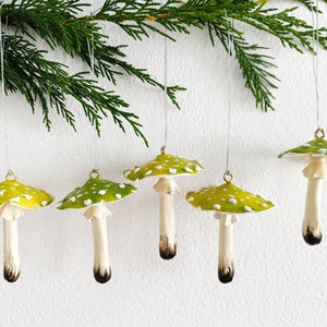 Magic mushroom ornament set of 5 psc, Amanita mushroom for christmas tree charm. image 1