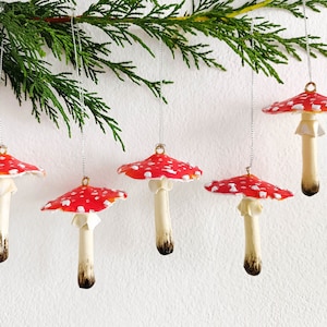 Amanita mushroom ornament set of 5 psc, Christmas ornament set.