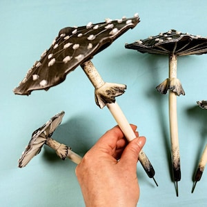 Black Amanita Mushroom: Fairy Garden Decor, Gothic Home and Outdoor Decoration.