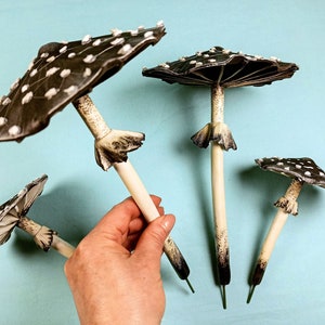 Black amanita mushroom, Fairy garden decor Poisonous mushroom, Gothic home decor and outdoor decor.