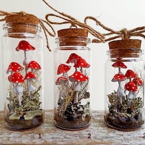 Mushroom terrarium jar, Mushroom ornament christmas, Mushroom decor.