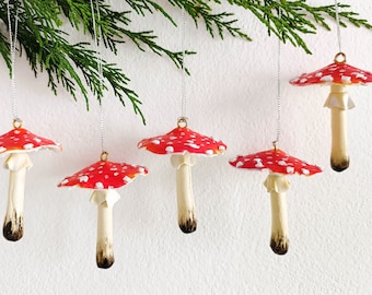 Amanita mushroom ornament set of 5 psc, Christmas ornament set.