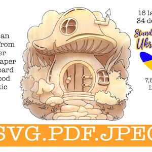 Fairy garden mushroom house svg, layered svg, Laser Cut Files Instant Download.