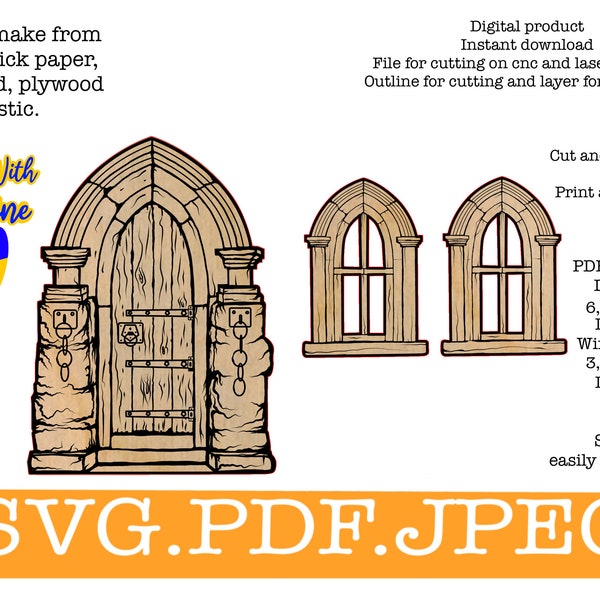 Fairy door svg and windows svg, Goblin door Laser Cut Files Instant Download, Fairy garden house.