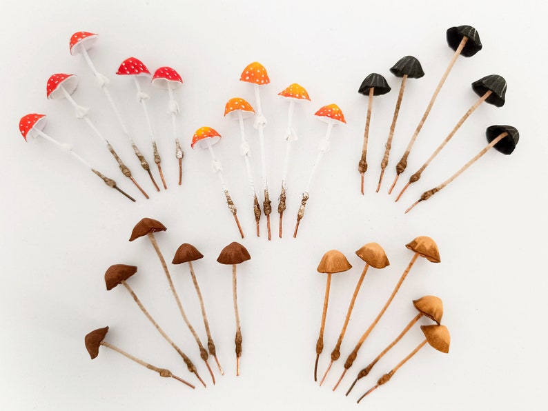 Fairy garden kit fake mushrooms. Plant stake Fungi.