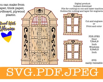 Fairy door svg and windows svg, Tooth Fairy door Laser Cut Files Instant Download, Fairy garden decor.