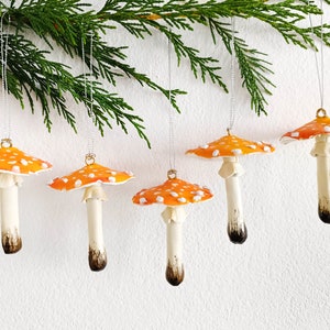 Magic mushroom ornament set of 5pcs. Yellow mushrooms for christmas tree decor.