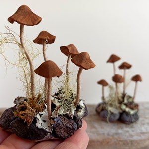 Mushroom decor Amanita, toadstools. Miniature composition of Brown mushrooms.