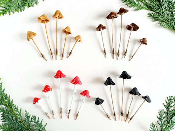 Tiny mushrooms kit for arts and crafts, Fake mushrooms terrarium decor.