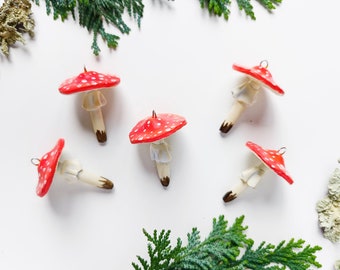 Miniature mushroom ornament set, Amanita mushroom for goblincore decor.