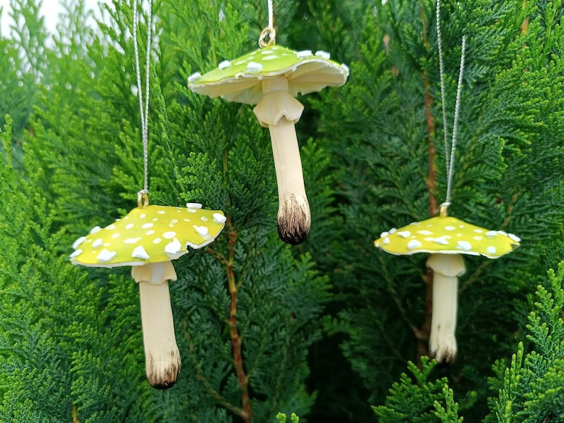 Green mushrooms for christmas tree decor.