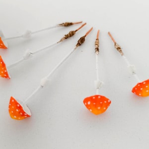 Set of 5 pcs. fake mushrooms yellow color.