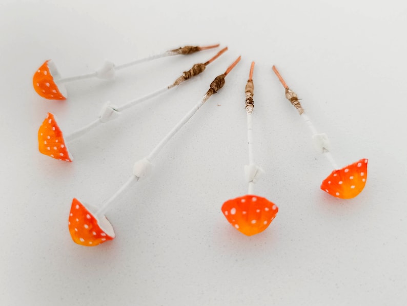 Set of 5 pcs. fake mushrooms yellow color.