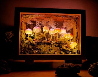 Mushroom terrarium glow in the dark, Mushroom lamp.