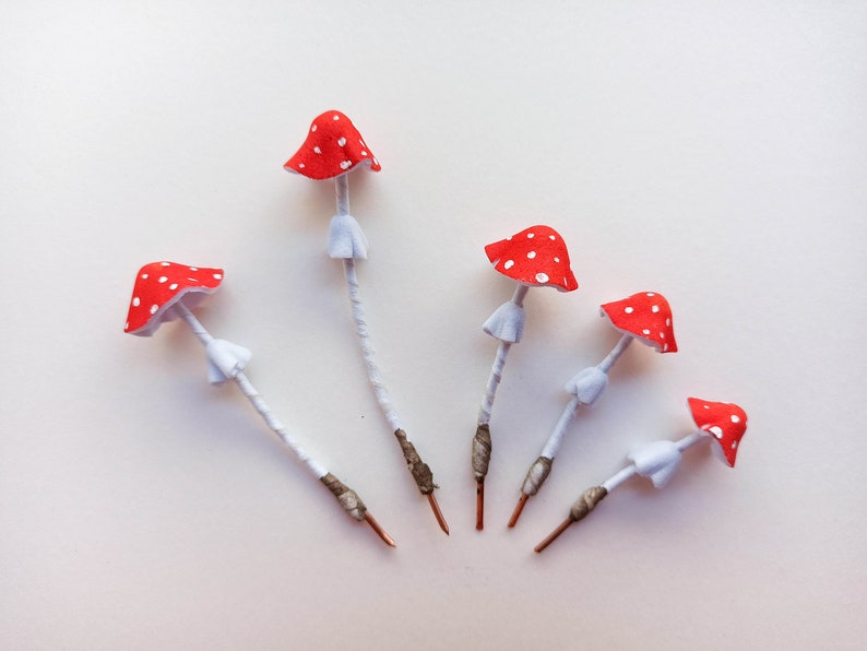 Set of 5 pcs. realistic red mushrooms. Artificial mushrooms.