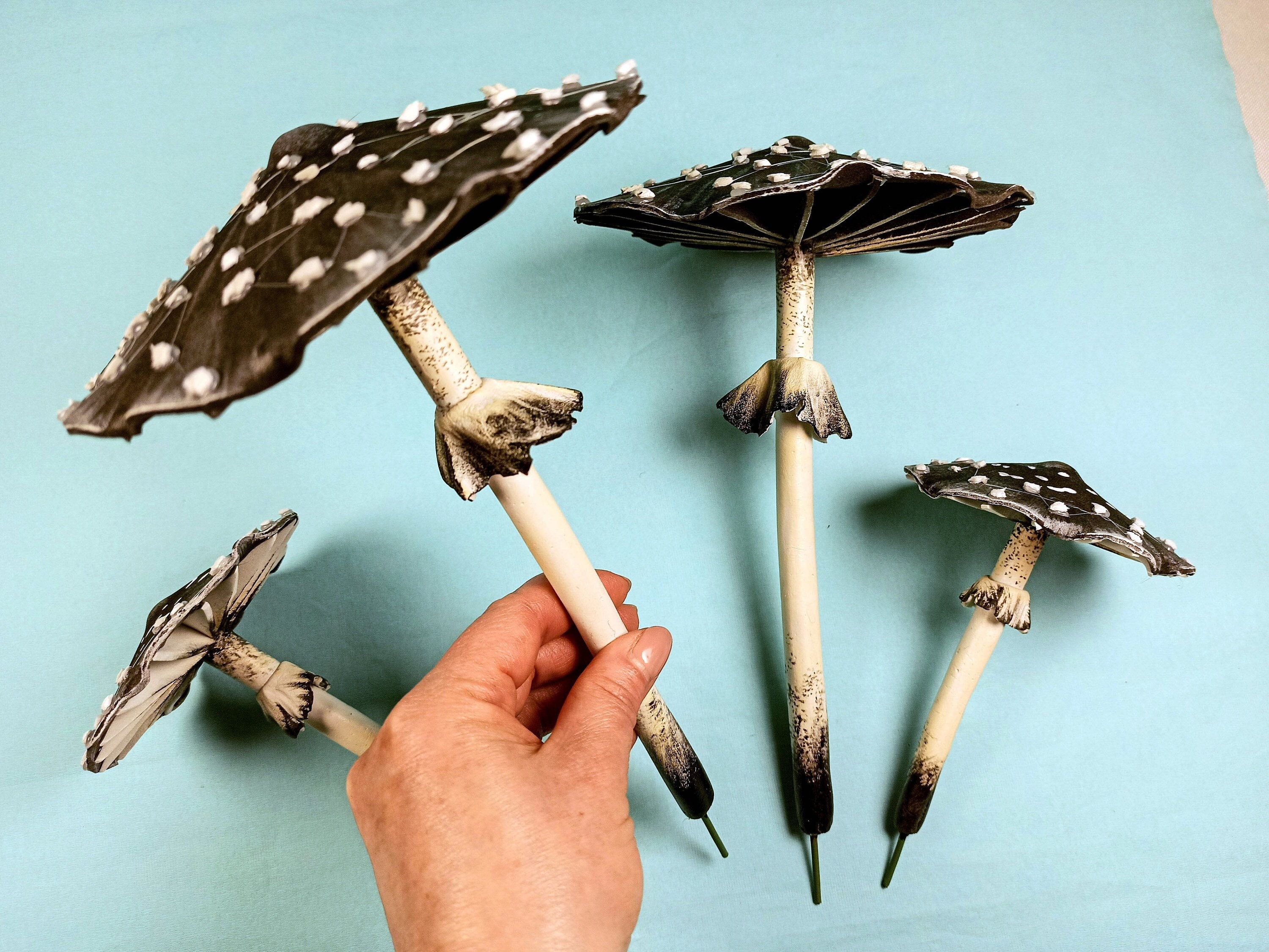 Black Amanita Mushroom: Fairy Garden Decor, Gothic Home and