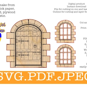 Fairy Door SVG with Windows, Layered Kit Template, Laser Cut Files for Garden House.