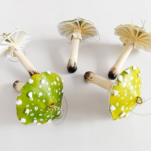 Magic mushroom ornament set of 5pcs. Green mushrooms.