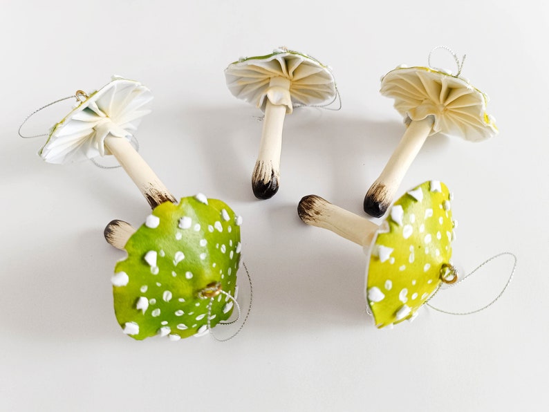 Magic mushroom ornament set of 5pcs. Green mushrooms.