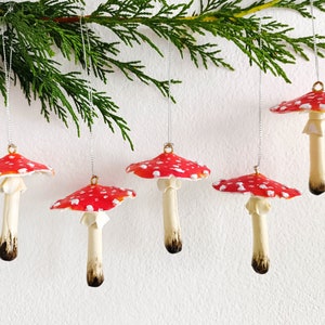 Magic mushroom ornament set of 5pcs. Red mushrooms for christmas tree decor.