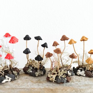 Composition with artificial mushrooms.