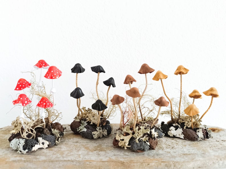 Composition with artificial mushrooms.