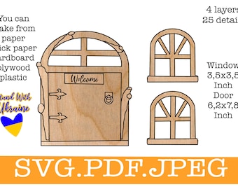 Fairy door svg and windows svg, Fairy Door Kit layered svg, fairy garden decor.