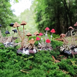 Mushroom decor Amanita, toadstools. Miniature composition of magic mushroom.
