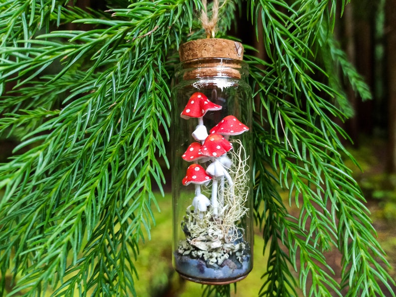Mushroom Terrarium Jar Mushroom Ornament Christmas Mushroom Etsy