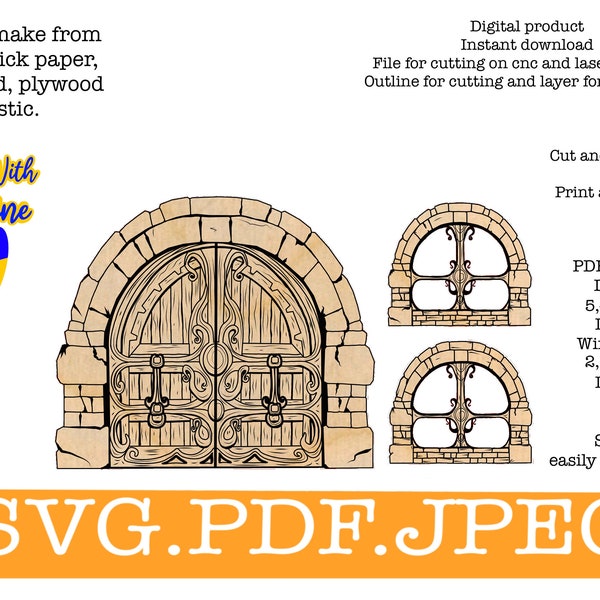 Fairy gate svg and windows svg, Fairy door Laser Cut Files and laser engraving, Fairy garden house.
