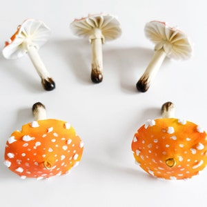 Magic mushroom ornament set of 5pcs. Yellow mushrooms.