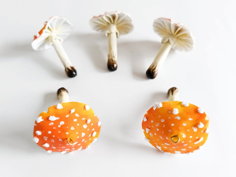 Magic mushroom ornament set of 5pcs. Yellow mushrooms.