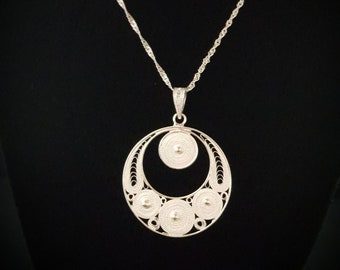 Sterling Silber Halbmond Filigree Anhänger Halskette