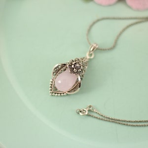 Handgemachte Sterling Silber Blumenstrauß-Kette: Rubin oder Rosenquarz