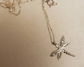 Handmade Sterling Silver Dragonfly Necklace: Zircon Pendant