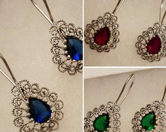 Handmade 925 Sterling Silver Ruby Earrings / Emerald Earrings / Sapphire Earrings