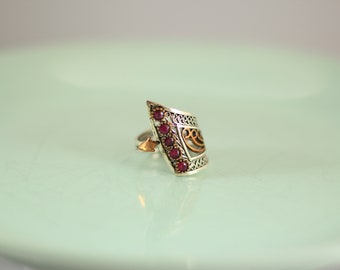 Ruby Tulip Sterling Silver Ring - Adjustable Filigree Design