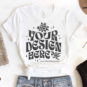 Bella Canvas 3001 White T-shirt Mock-up, Boho Flat-lay Mockup, Lifestyle Mockup, White Bella Tshirt Mock, POD shirt mockup, Digital Download