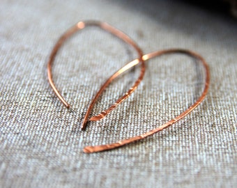 Copper Hammered Earrings | Gift For Her | Ellipse Hoop Earrings | Simple Jelewery