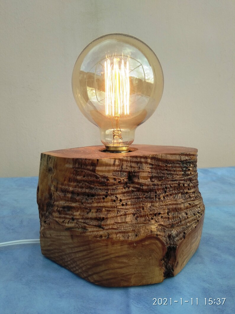 Unique Olive Wood Lamp, Handmade Wooden Table Lamp Etsy